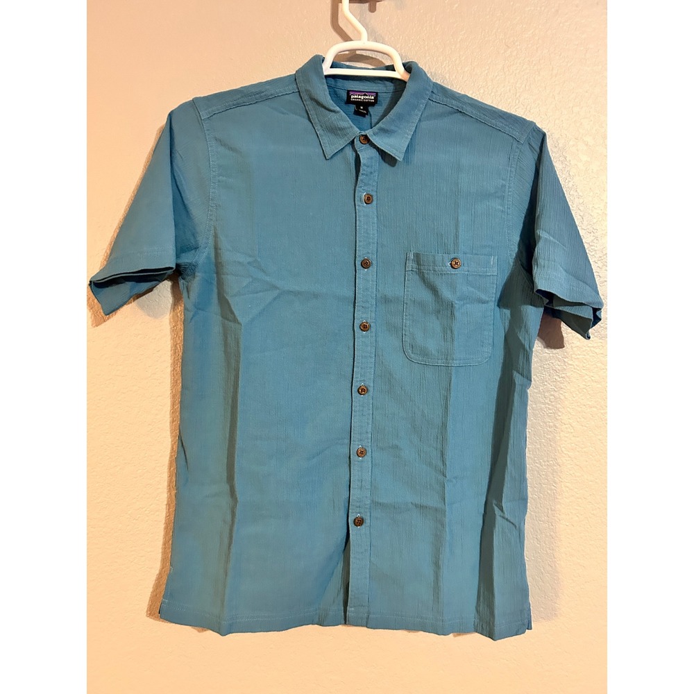 Patagonia Mens Organic Cotton Short Sleeve Button Down Shirt Blue M